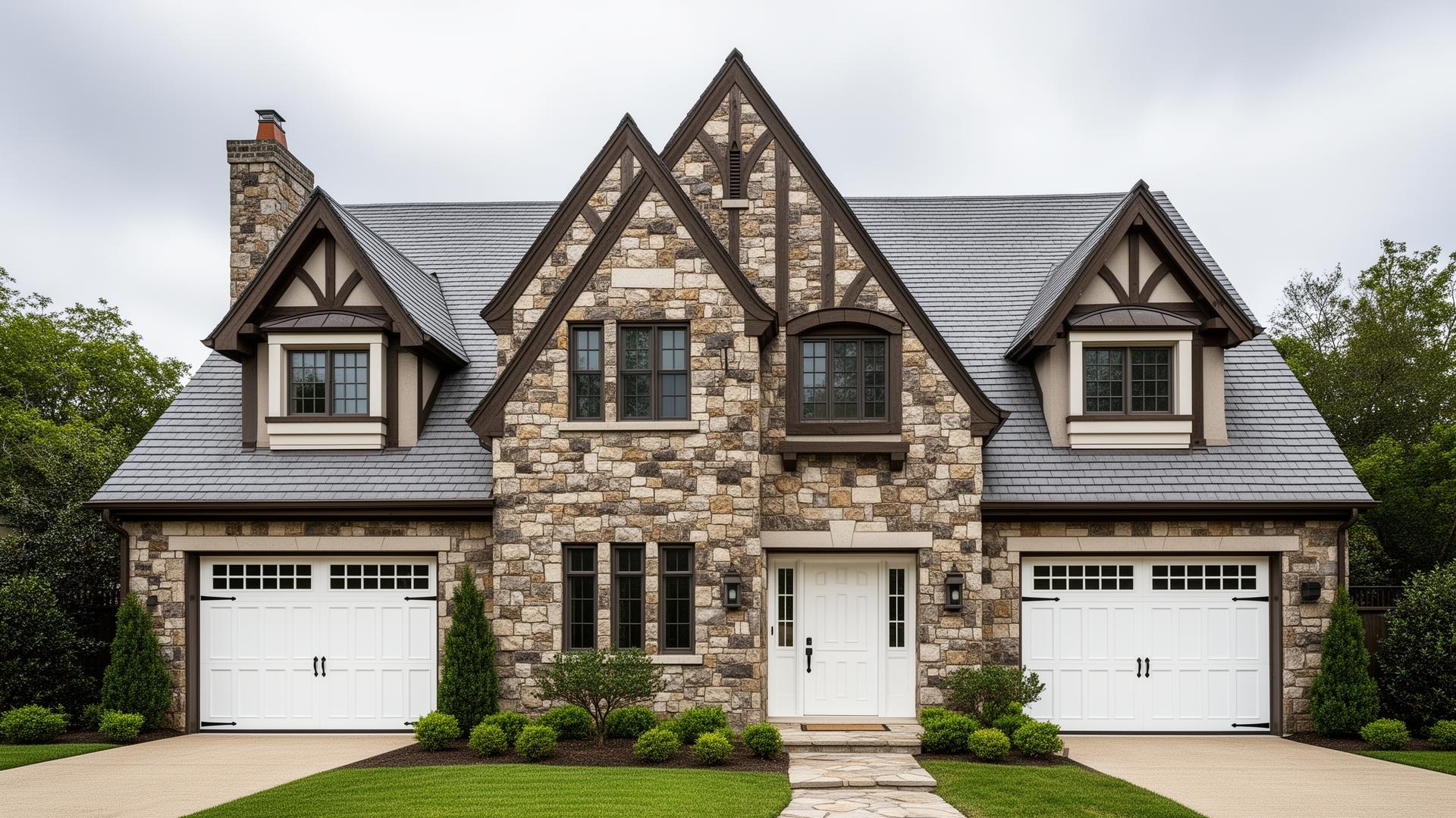 Professional garage door installation on Tudor style home in North Attleboro